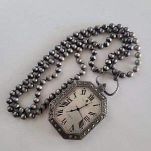 Vintage DeJuno Quartz Pendant Watch Chunky Bead Chain Necklace Pls Read